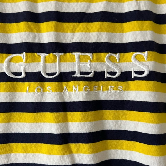 Guess Los Angeles Yellow Black White Striped Logo Tee Short Sleeve Shirt Size M - Picture 3 of 5